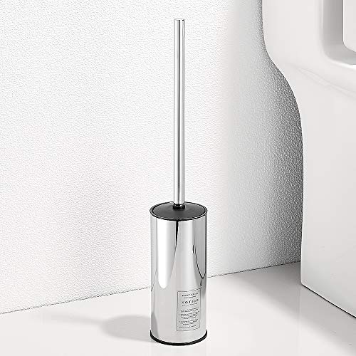 Image of Freestanding Toilet Brush Holder for bathrooms 304 Stainless Steel Toilet Brush Stand Round Storage and Organization Rust Resistant 18-inch high Polished Chrome Finished