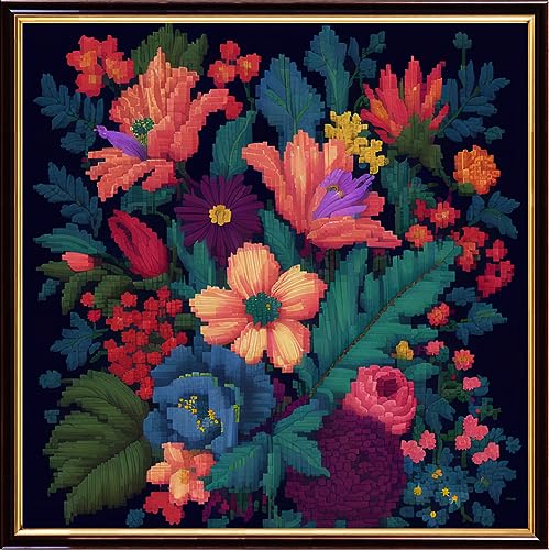 Image of Findvoor Stamped Cross Stitch Kits for Beginners Full Range of Cross Stitching Embroidery Pattern for Adults, 11CT DIY Needlepoint Embroidery Starter Kits-Colorful Flowers 17.7x17.7 inch
