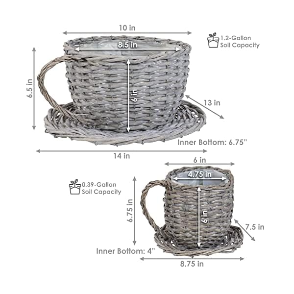Sunnydaze Willow Wicker Coffee Cup Basket Planters for Indoor Use Only Set of 2 Gray