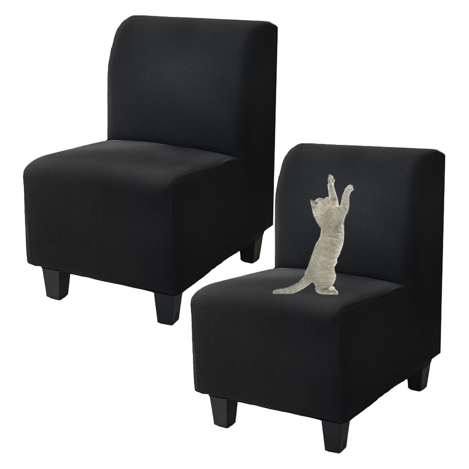 Fundas para sillas sin brazos, elásticas, sin brazos, para sala de estar, dormitorio, hotel (color negro, juego de 2)