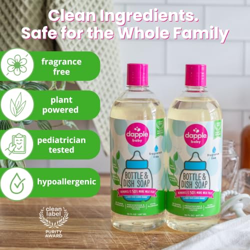 Image of Dapple Baby Fragrance-Free Baby Bottle & Dish Soap Refill - (2 Pack) 30 fl oz - Plant-Powered Cleaner for Bottles, Pump Parts, and Sippy Cups - Removes Milk Film & Odors