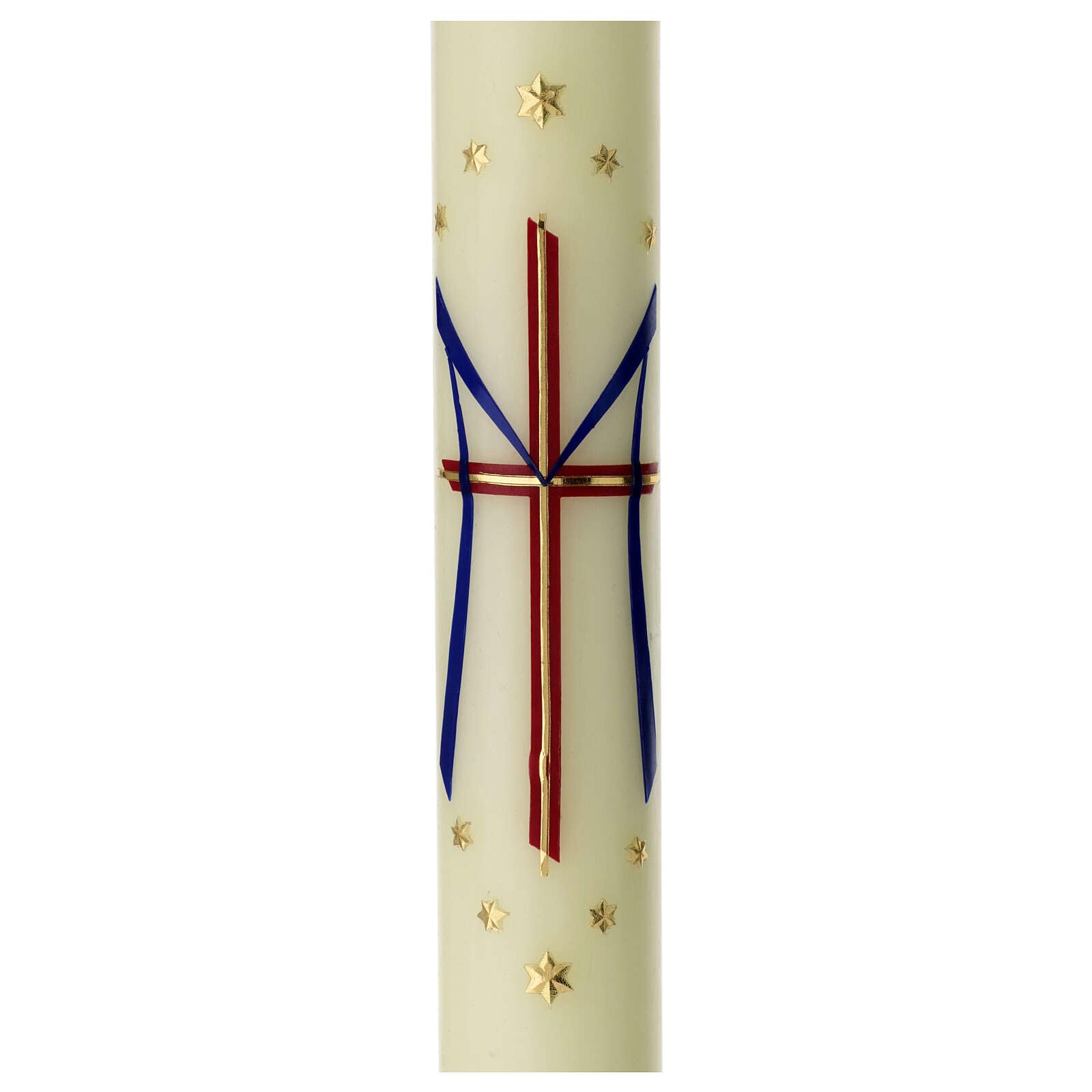 Marian Candle with red Cross and Blue M 60x6 cm