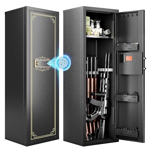 KAER 13-15 Biometric Gun Safe for Home Rifles and Pistols, Quick Access Fingerprint Gun Cabinet for Rifles and Shotguns, Rifle Safes,Gun Locker with Removable Shelf & Gun Rack (Assembly Required)