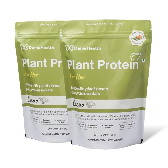 Image of Women's Plant Protein | 24g Protein per Serve | Pack of 2 (1 Kg) | Real Cacao Flavor | Vegan Pea Protein Isolate | No Bloating, Easy to Digest | 6 Natural Antioxidants | Safe | Sweetened with Monk Fruit | For the Everyday Woman