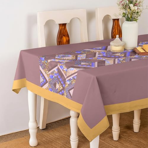 Image of Casableu Matheran Blue Table Cloth for 6 Seater Dining Table | 60x72 Inch Rectangular Table Cover with Solid Border | Dust-Proof, Washable Fabric | Decorative Dining Table Cover for Home