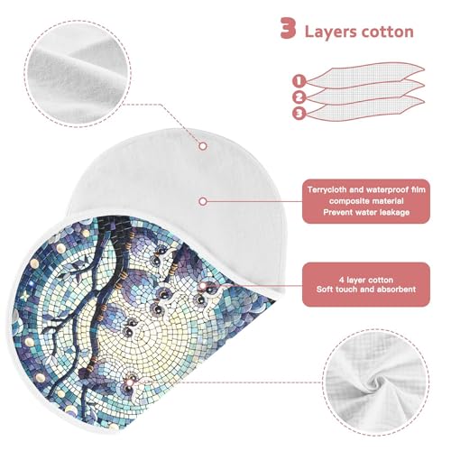 Kigai Moonlight Owls Mosaic Baby Muslin Burp Cloths 4 Pack, Soft 4 Absorbent Layers Cotton Burp Rags for Newborn Girls Boys3