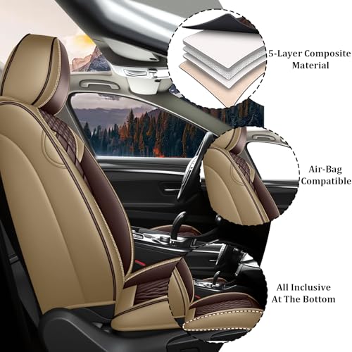 Image of Car Seat Covers Full Set for Subaru 2000-2026, Waterproof Nappa Leather Car Seat Cover, Full Coverage Car Seat Covers Sets(5 Seats /Brown Coffee)