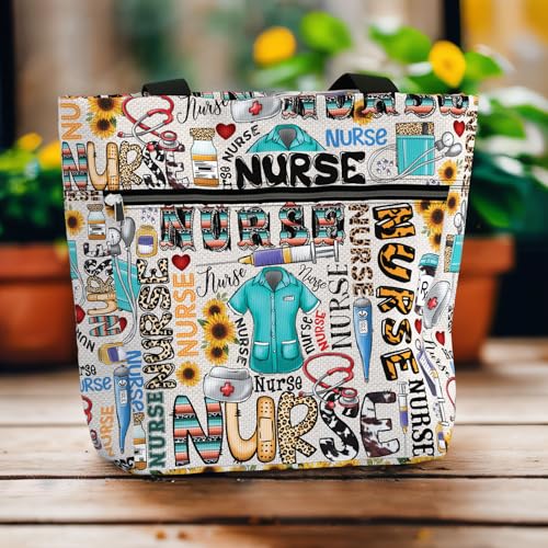 Image of 84hoods Large Waterproof Tote Bag with Pockets and Zipper for Work. Gift for Nurse. Shoulder Bag for Women.