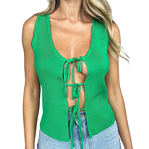 Image of HengShunRui Women Sleeveless Knit Vest Button Down Crochet Sweater Tank Top