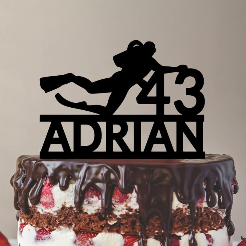 Diver Birthday Cake Topper Diving Scuba Dive Personalized Custom Diver, 6-7.8 Inch Acrylic or Wood Material Option