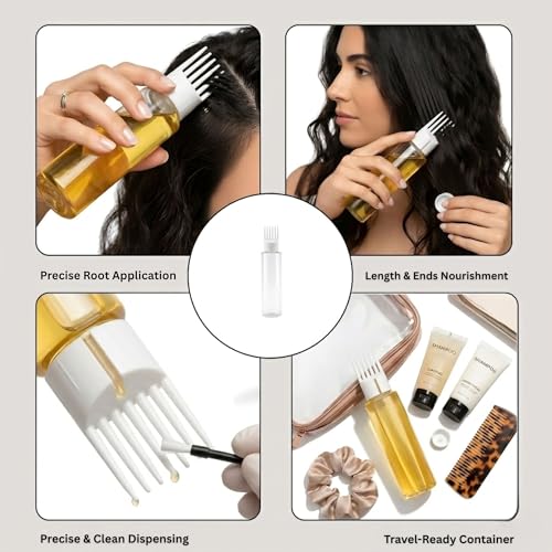 Image of Hian Hair Oil Applicator Bottle With Comb Tip, Transparent Plastic Scalp Dispenser For Easy Oil & Shampoo Application, Refillable Bottle For Root Care (White Color, Pack of 2) ,100 Ml