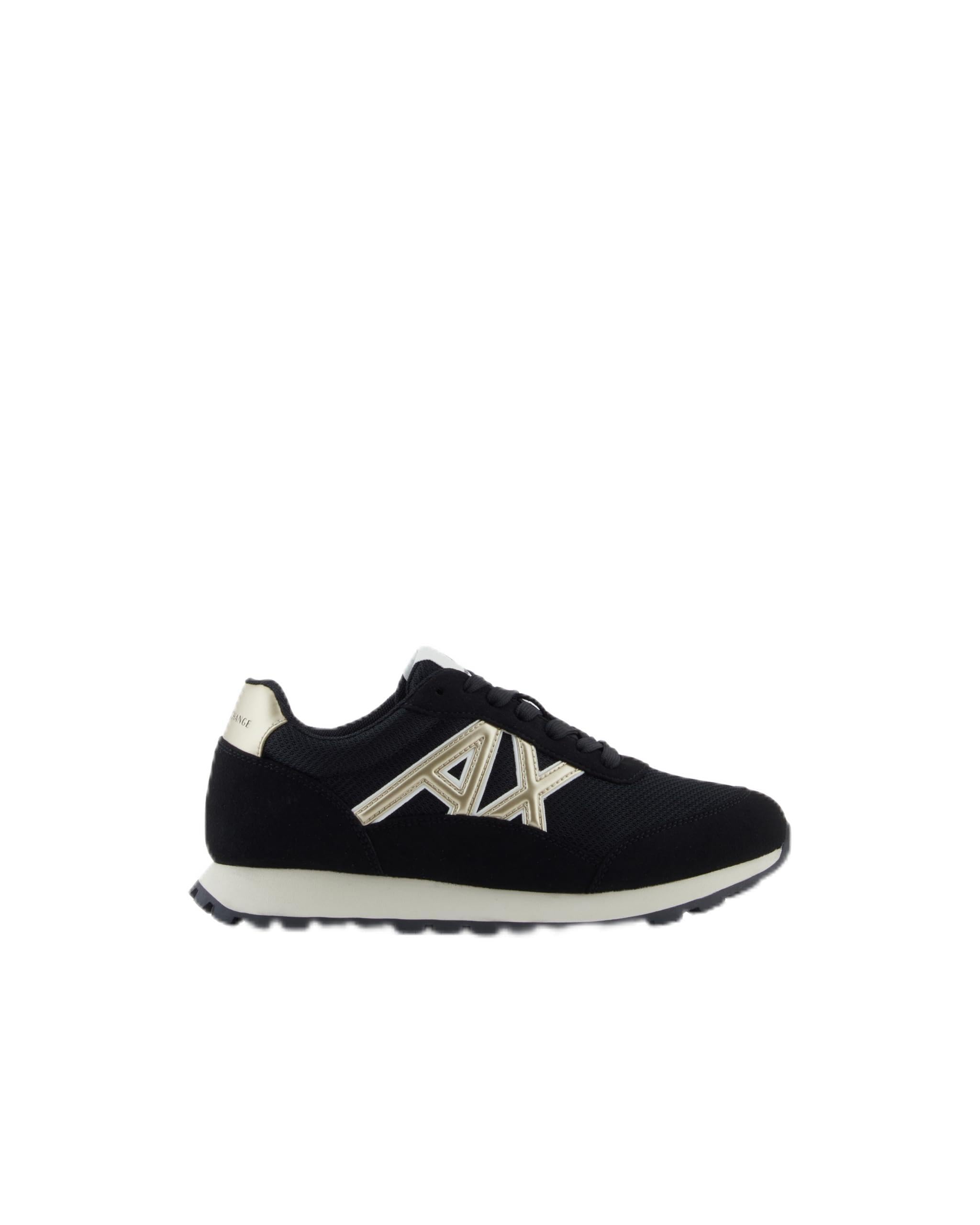 Armani Exchange Hombre Black Pale Gold Motifs - Zapatillas Deportivas Para Color Negro Y Dorado Pálido, Talla 43,5 Eu, 43.5 Eu