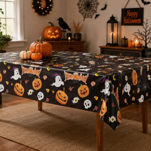 Oeyliz Halloween Tablecloth Disposable Plastic Table Cloth 2 Pack Black - image 7