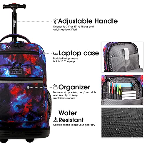 Image of J World Sundance Laptop Rolling Backpack for Girls Boys. Roller Bookbag with Wheels, 20 Inch, Galaxy