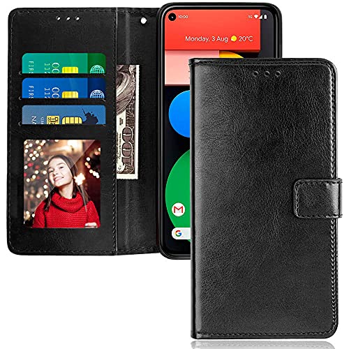 Pixel 5a Case,Pixel 5a Wallet Case,JanCalm Pixel 5a 5G Case [Card Holder/Cash Slots][Kickstand Feature] PU Leather Magnetic Flip Cell Phone Cases Cover for Google Pixel 5a (2021) (Black)
