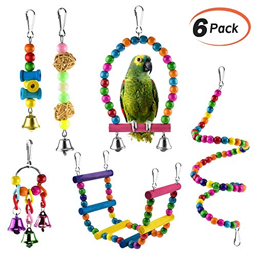KATUMO 6 pcs Bird Parrot Toys, Bird Swing Toy Colorful Chewing Hanging Hammock