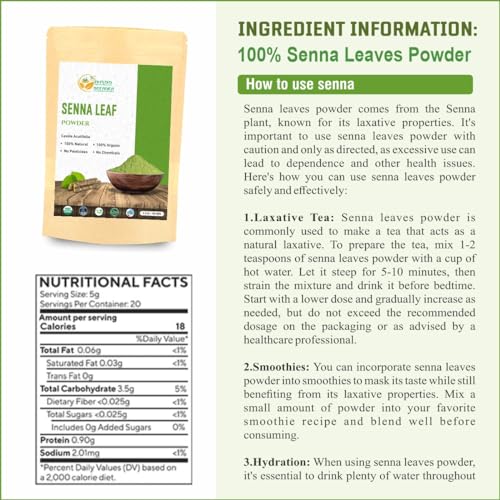 Herbs Botanica Senna Leaf Powder 150 GMS, 5.29 Ounce (Pack of 1) - Image 3