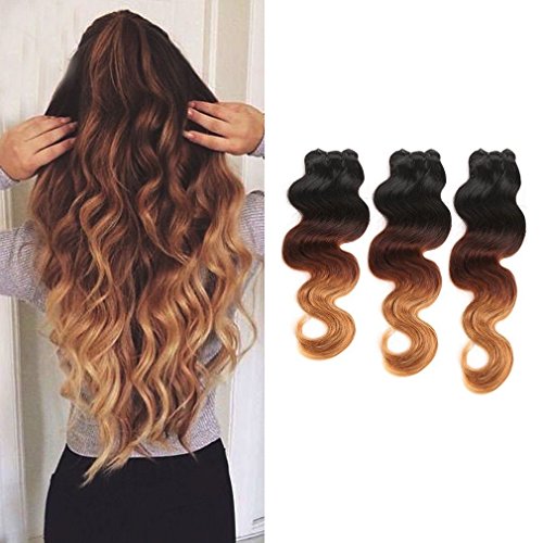 100% Unprocessed Virgin Brazilian Hair Extensions Grade 7A Quality 16-24inch Body Wave Thick 3 Bundles 300g Mixed Length 18" 20" 22",Ombre Colour (Natural Black+Light Auburn+ Honey Blonde)