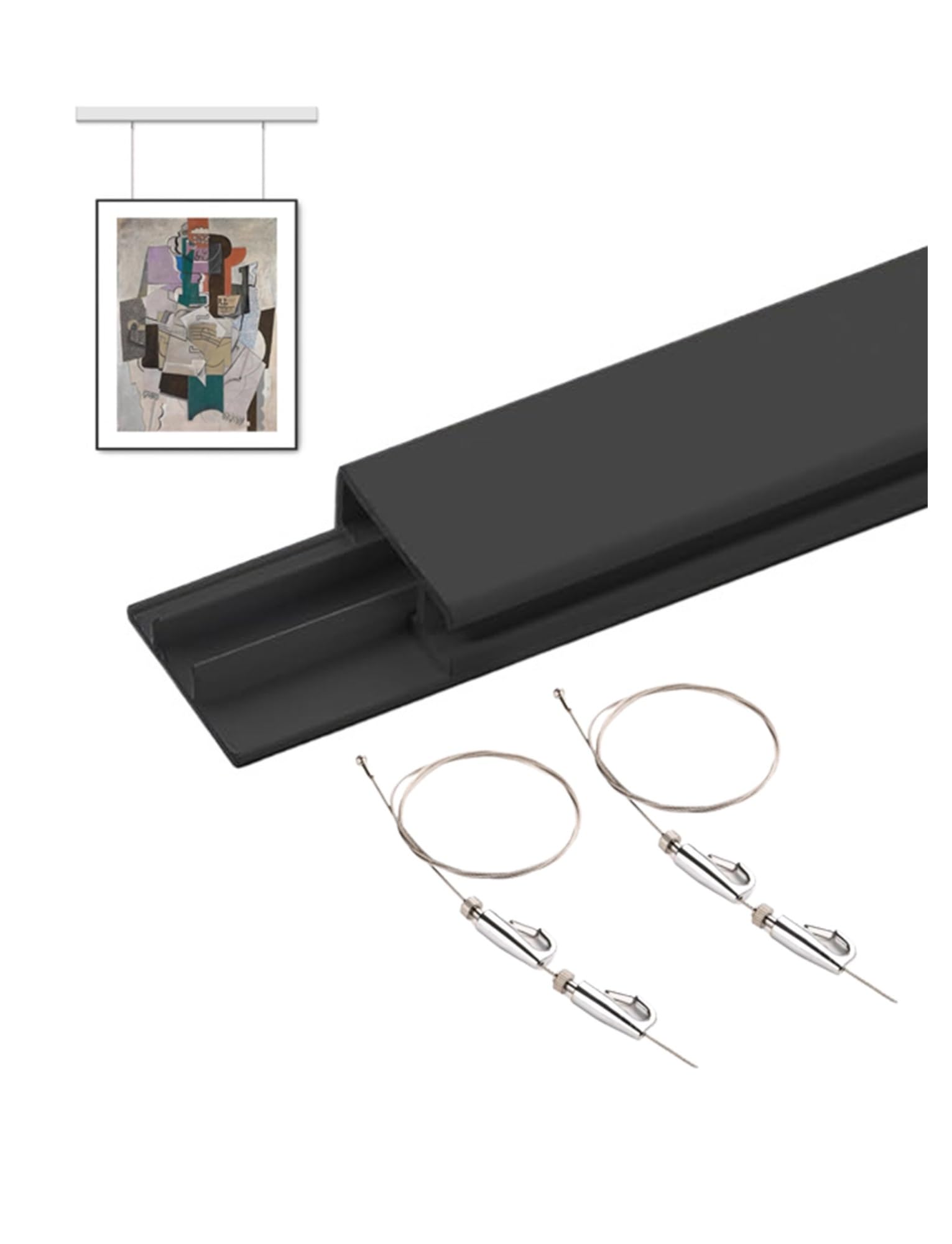 Rail d'accrochage pour tableaux, Kit de rail de suspension for tableaux avec câbles de 100 à 300 cm et crochets réglables(80cm/31.5in,100cm Cable)