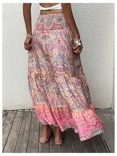 GORGLITTER Women's Boho Flowy Maxi Skirt Tiered Ruffle High Waist Paisley A Line Long Skirts Country Concert Outfits2
