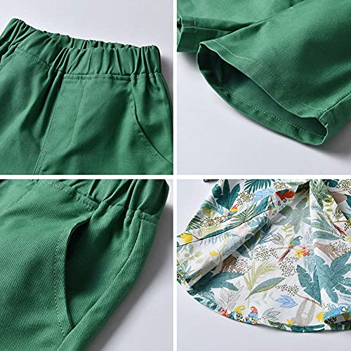 Junneng Toddler Baby Boy Shorts Sets Hawaiian Outfit,Infant Kid Leave Floral Short Sleeve Shirt Top+Shorts Suits (12-18 Months, Light Green) #TOP4