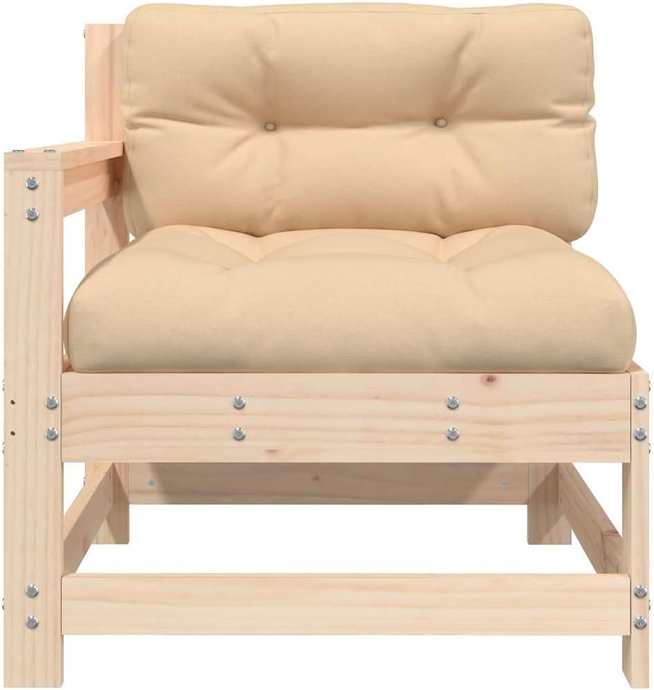 Beige Solid Pine Garden Chair 24.4x26.0x27.8 in Rustic Outdoor Loveseat with Cushions Modular Patio Seating for Balcony Porch and Small Backyard