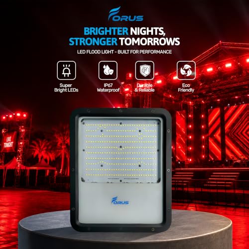 Image of Forus 250W LED Flood Light IP67 Waterproof, Red Outdoor Decorative Floodlight for Garden Decor, Landscape, Parking, Warehouse, High Mast Security Light with 4 Year Warranty