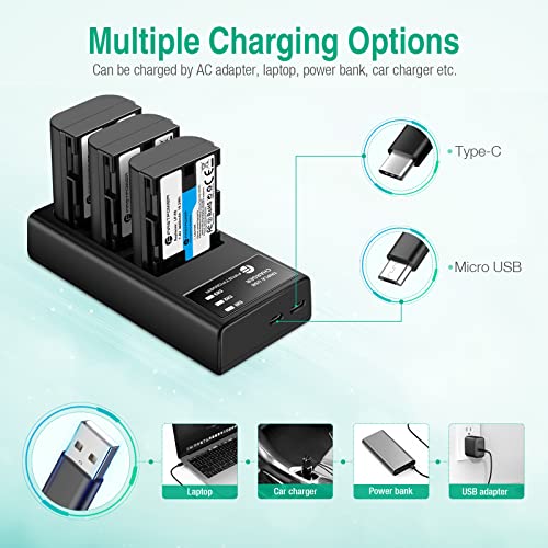 FirstPower LP-E6 LP E6N Battery 3-Pack 2600mAh and Triple Slot Charger for Canon EOS 5D Mark II III IV, 5DS, 5DS R, 6D, 6D Mark II, 7D, 7D Mark II, 60D, 70D, 80D, 90D