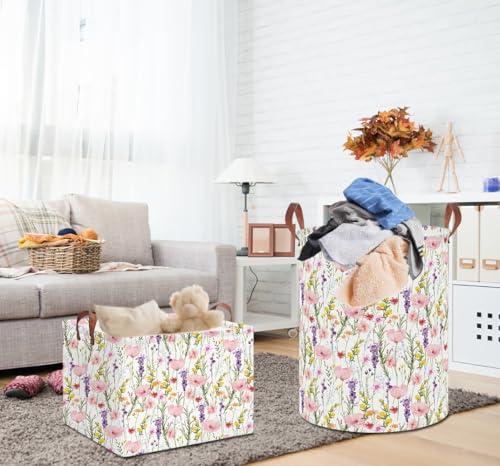 Image of 19.7 inch Laundry Basket,Dirty Clothes Hamper,Waterproof Storage Bin,Room Decor,Gift Baskets,Nursery Hamper(Flowering Shrubs)