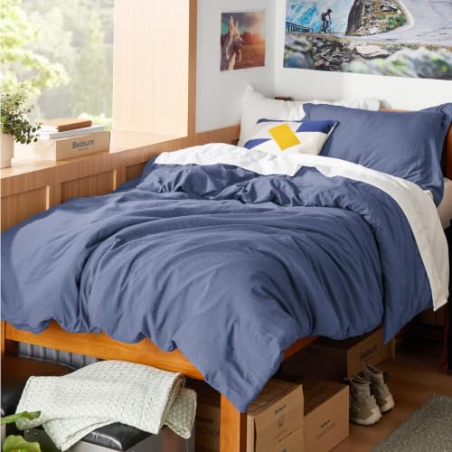 Image of Bedsure Prewashed Twin Duvet Cover, Cotton-Like Bedding Set, Slate Blue | Ultra Soft, Relaxed Texture, Twin XL Breathable Comfort, Hidden Zipper, 8 Corner Ties, Easy Care, OEKO-TEX, Year-Round Use