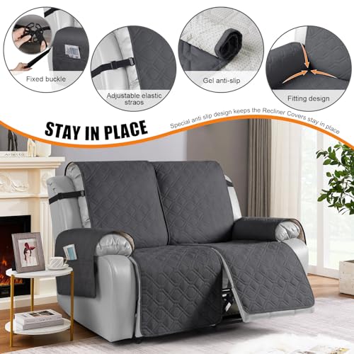 Image of VANSOFY Waterproof Recliner Couch Covers Washable, Charcoal Gray,2 Seater | 1-Piece, Non-Slip with Elastic Straps, Sofa Cover with Pocket for Dogs, Pets