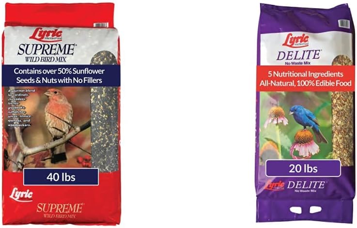 Lyric Wild Bird Food Mix with Nuts and Sunflower Seeds, 40 lb. Bag & Lyric Wild Bird Seed, No Waste Bird Food Mix with Shell-Free Nuts and Seeds, 20 lb. Bag