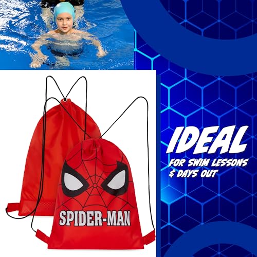 Disney Drawstring Bags, 11 x 14” Swimming Bag with Airflow Vent (Red Spiderman)4