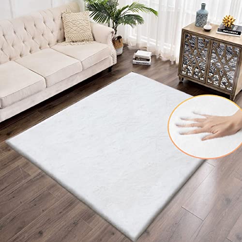 White Faux Fur Rug 5x8 Rugs for Living Room Shag Washable Area Rug Fuzzy Rugs for Bedroom Girl Room Decor Rectangle Rug