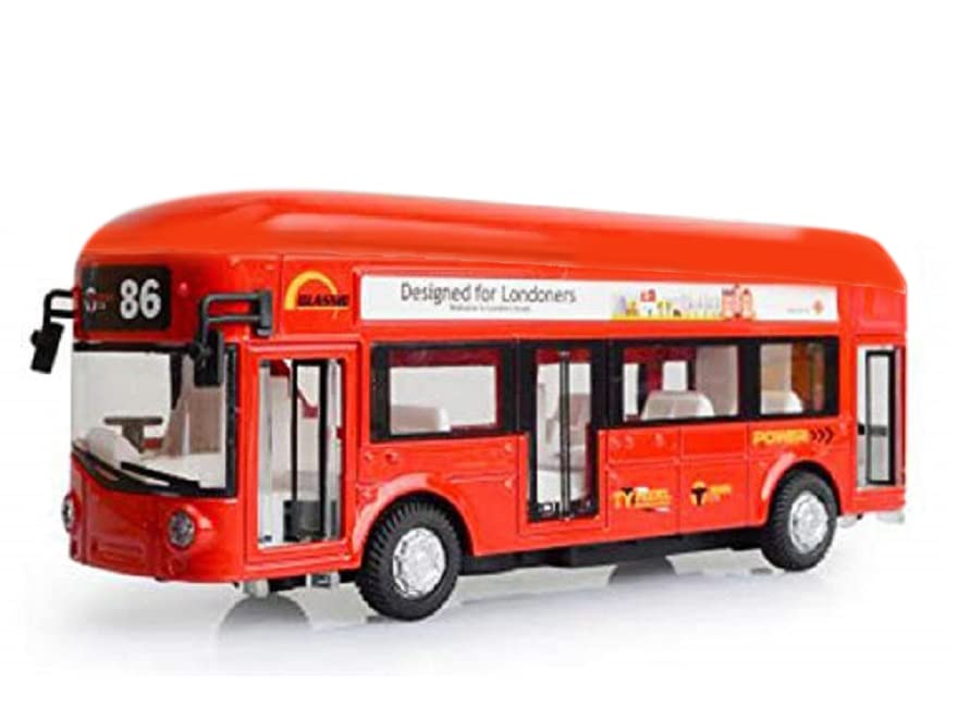IndusBay® Alloy Diecast Car Model Simulation Metal Body City Bus Pull Back Vehicle with Door Opening, LED Light & Sound, Red