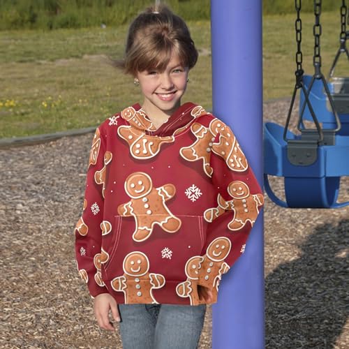 Kids Hoodies Sweaters Christmas Gingerbread Hooded Sweatshirts with Big Pockets for Boys Girls B04000074
