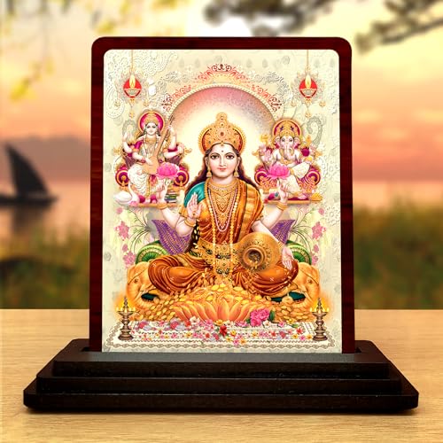 Image of Panchmukhi Hanuman Wooden Idol - Glossy Finish 5x4in | Murti for Car Dashboard & Home Temple | Perfect Small Statue for Door Entrance & Puja | Enhance Spaces (laxmi Ganesh Saraswati 1)