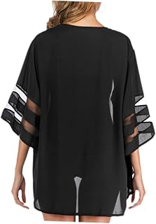 SOIMISS 1Pc Trajes De Banho Encobertos Blusas De Chiffon Maiô Top Praia Quimono Proteção Solar Cardigã Feminino Cardigã De Praia Elegante Quimono Jaqueta Encobrir Manto Biquíni Preto