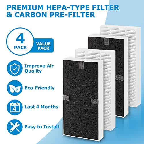 Image of 4 Pack FRF102B Replacement Filter for Febreze Air purifier, Dual Action HEPA-Type FRF102B, Models FHT170, FHT180, FHT190 and fit for Honeywell HEPAClean U Filter HRF201B, Part #HHT270W & HHT290