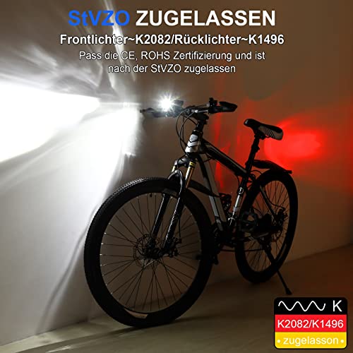 toptrek Fahrradlicht, USB Aufladbar Fahrrad licht mit Typ-C, StVZO Zugelassen Fahrradlampe,...
