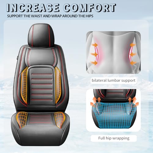 Image of Premium Leather Car Seat Covers Compatible with Chevy Equinox 2011-2025 2026, Breathable, Wear Resistant, Airbag Compatible, All-Weather Protection & Full Coverage, 2 Front Seat Red Line Black