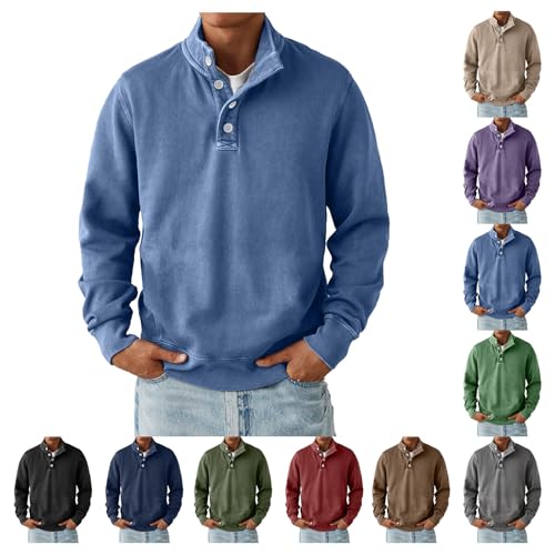 Men's Washed Long Sleeve Sweatshirt Distressed Long Sleeve Quarter-Button Lapel Pullover Comfort Fit Top4