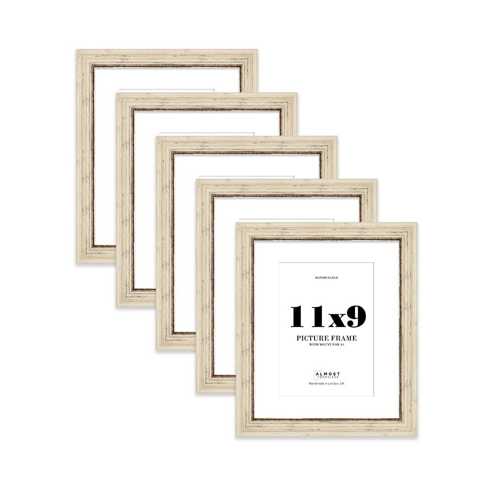 11x9" Distressed Cream Picture Frame - 11x9" Frame with A5" Mount for 11x9"/A5" Pictures Vintage Style Decorative Wall Display Frame, 5 Pack โ image 1