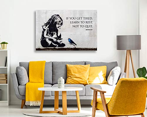 BANKSY GIRL BLUE BIRD QUOTE FRAMED CANVAS WALL ART PRINT ARTWORK GRAFFITI (24in x 16in / 60cm x 40cm), Living Room - Image 6