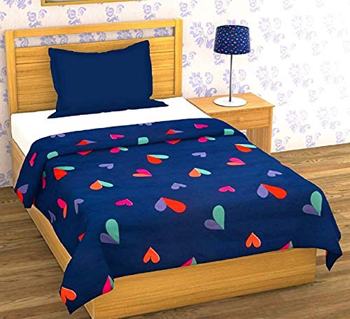 Image of MORADO Premium Glace Cotton Single Bed Quilt Cover /Duvet Cover /Rajai Cover /Blanket Cover with Zipper (BlueHeart, 60x90 Inches)