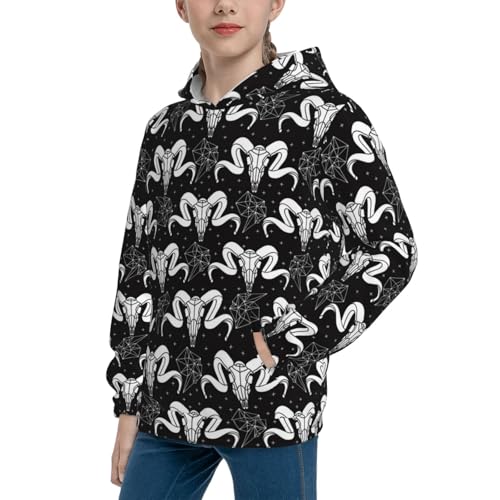 Skull with Polygonal Ornament Kid Hoodies Boys Sweatshirts Girls Pullover with Pocket2