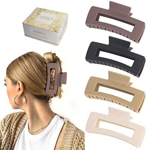 AIMIKE Pinzas Pelo Mujer Grande, 4 Piezas Rectangular Pinzas para el Pelo Antideslizante con Resorte Fuerte, 11cm Plástico Pinza Pelo Para Mujeres Niñas Cabellos Largos, Gruesos y Finos, Mate