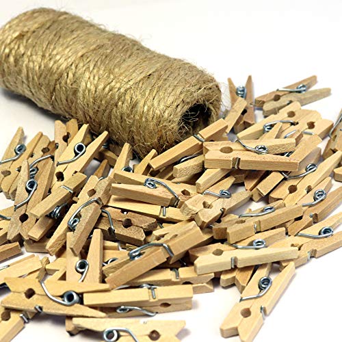 Mini Natural Wooden Clothespins with Jute Twine, 250pcs, 1 Inch Photo Paper Peg Pin Craft Clips with 66ft Natural Twine for Scrapbooking, Arts & Crafts, Hanging Photos (Natural Color) Mini Natural Wooden Clothespins with Jute Twine, 250pcs, 1 Inch Photo Paper Peg Pin Craft Clips with 66ft Natural Twine for Scrapbooking, Arts & Crafts, Hanging Photos (Natural Color)