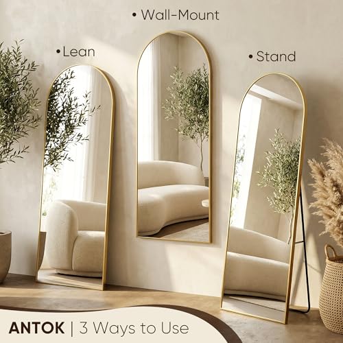Image of Antok 71 inch x32 inch Arched Full Length Floor Mirror, Gold Aluminum Frame, Free Standing /Wall Mount /Leaning for Bedroom, Living Room, Dressing Room
