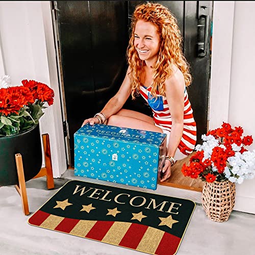Patriotic Door Mat Memorial Day Doormat Independence Day Welcome Fun Spring Anti-Slip Rubber Backed Outdoor Indoor Low Profile Floor Mat 17 X 29 Inch #TOP3